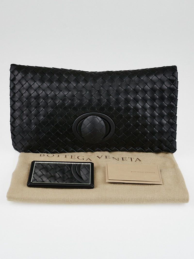 BOTTEGA VENETA クラッチバッグ 676591 V1EC1 Bottega Veneta Black Intrecciato Woven Leather Turnlock