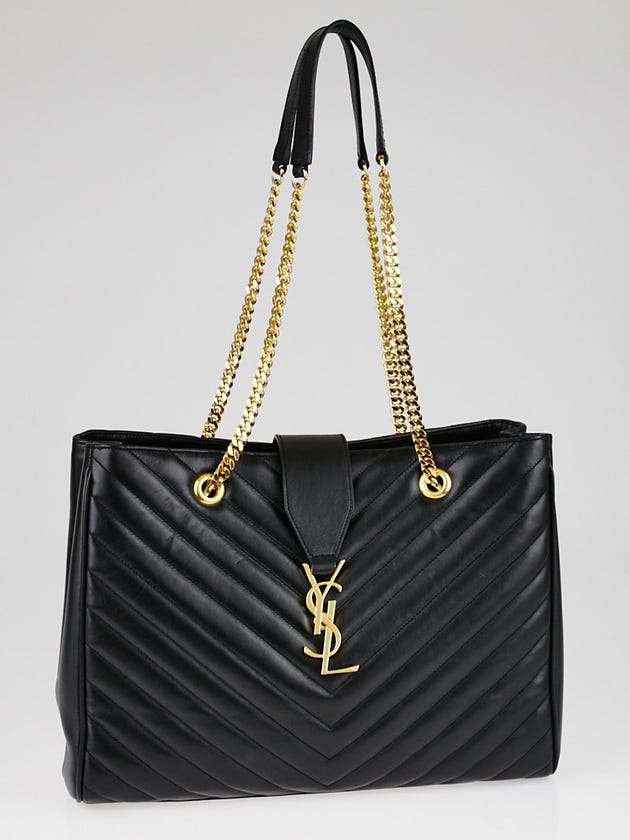 Yves Saint Laurent Black Quilted Grained Leather Monogram Chain Bo Cassandre Tote Bag