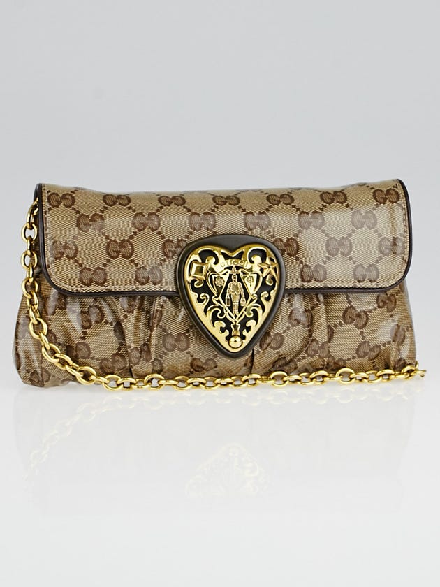 Gucci Beige GG Crystal Coated Canvas Babouska Heart Clutch Bag