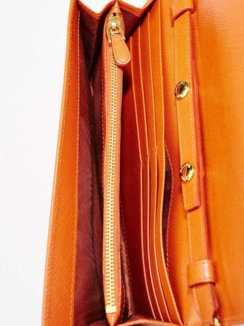 Prada Papaya Saffiano Metal Leather Wallet on Chain Clutch