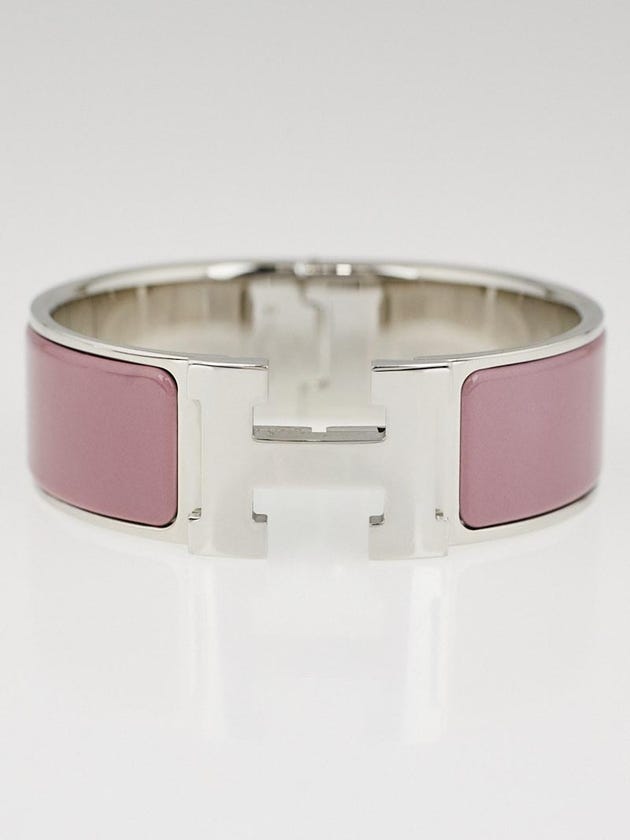 Hermes Light Pink Enamel Palladium Plated Clic-Clac H PM Wide Bracelet