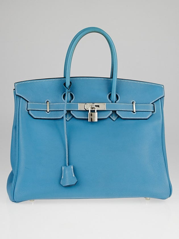 Hermes 35cm Blue Jean Togo Leather Palladium Plated Birkin Bag