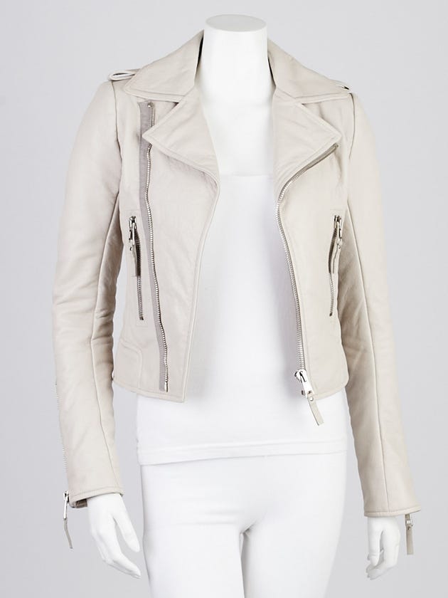 Balenciaga Off-White Lambskin Leather Classic Moto Jacket Size 2/34