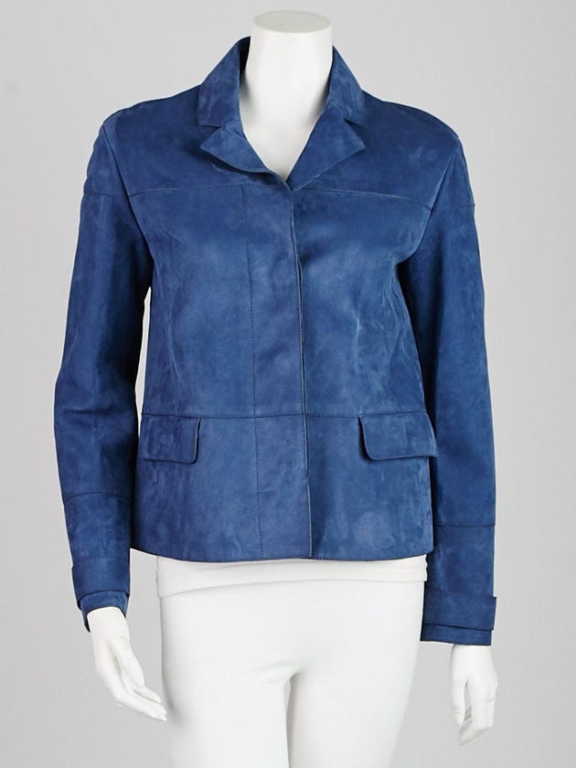 Burberry Brit Dark Canvas Blue Suede Pepleigh Jacket Size 2