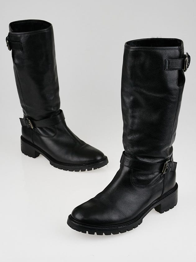 Fendi Black Leather Rabbit Fur Lined Boots Size 7.5/38
