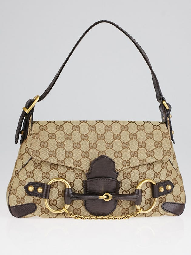 Gucci Beige/Ebony GG Canvas Horsebit Chain Small Shoulder Bag