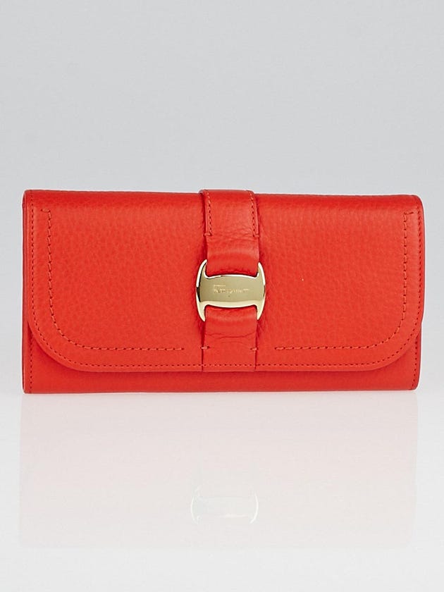 Salvatore Ferragamo Orange Textured Leather Long Flap Wallet
