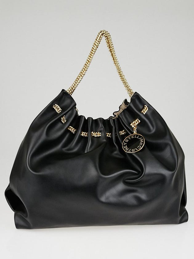 Stella McCartney Black Faux-Leather Gathered Hobo Bag