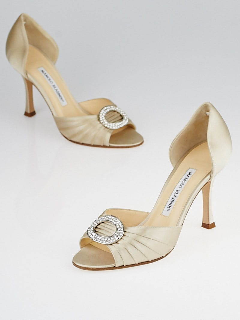 アウトレット福袋 Manolo Blahnik Champagne Satin Sedaraby Crystal D'Orsay 靴