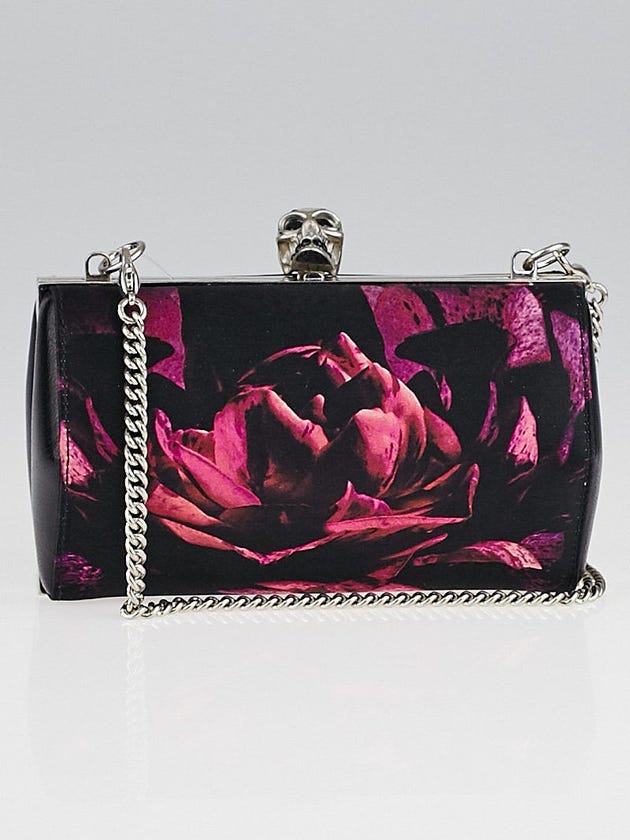 Alexander McQueen Black and Magenta Floral Print Neoprene Box Clutch Bag