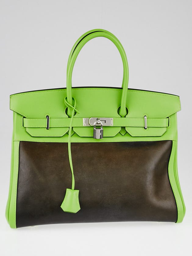 Hermes 35cm Vert Cru Swift and Amazonia Leather Palladium Plated Birkin Bag