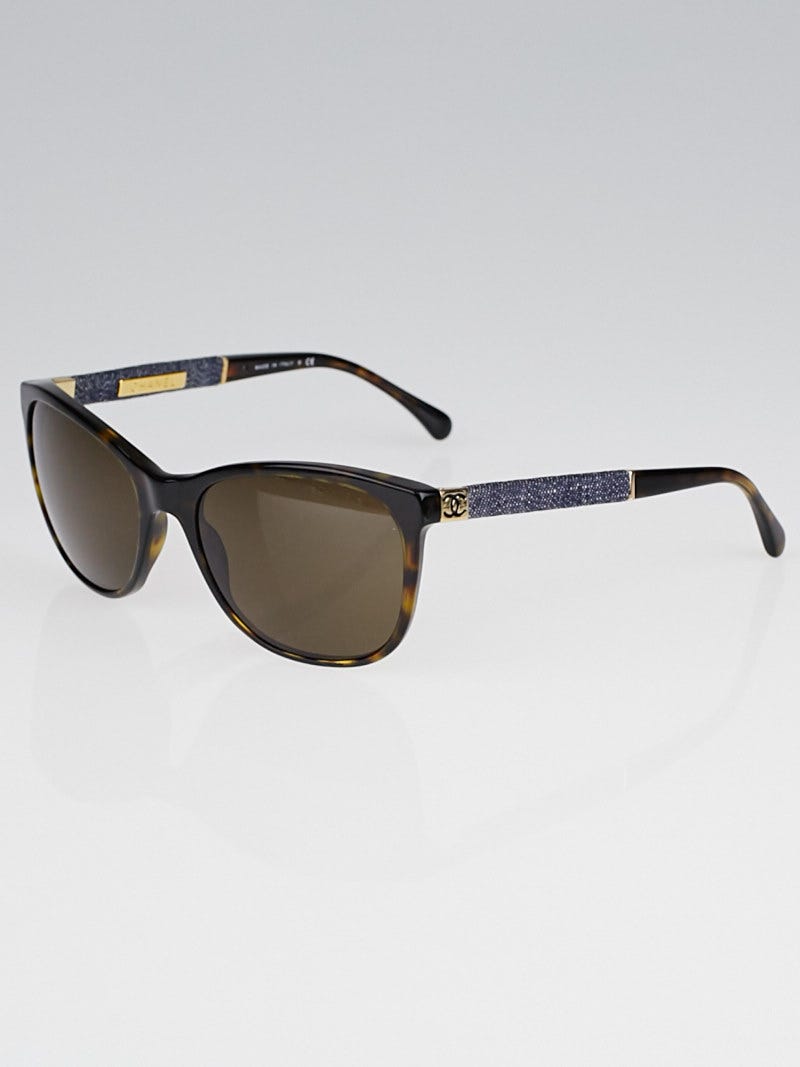 Chanel Brown Tortoise Frame Blue Denim Wayfarer Sunglasses-5185