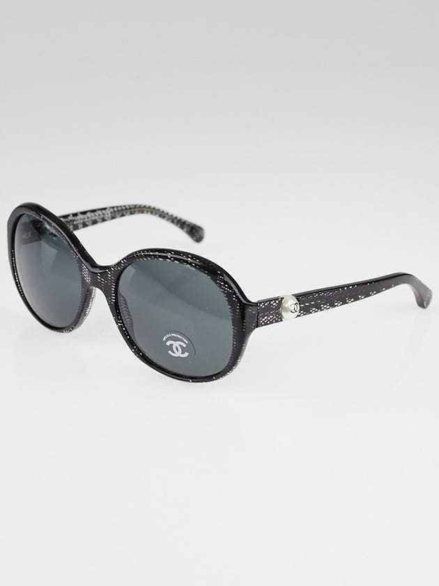 Chanel Black Glitter Acetate Frame Pearl CC Sunglasses-5211-H