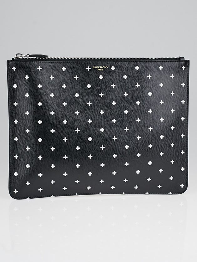 Givenchy Black/White Pebbled Leather Cross Print Clutch Bag