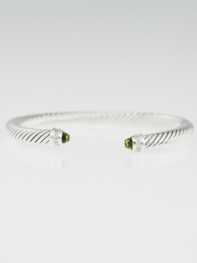 David Yurman 5mm Sterling Silver and Peridot with Diamonds Cable