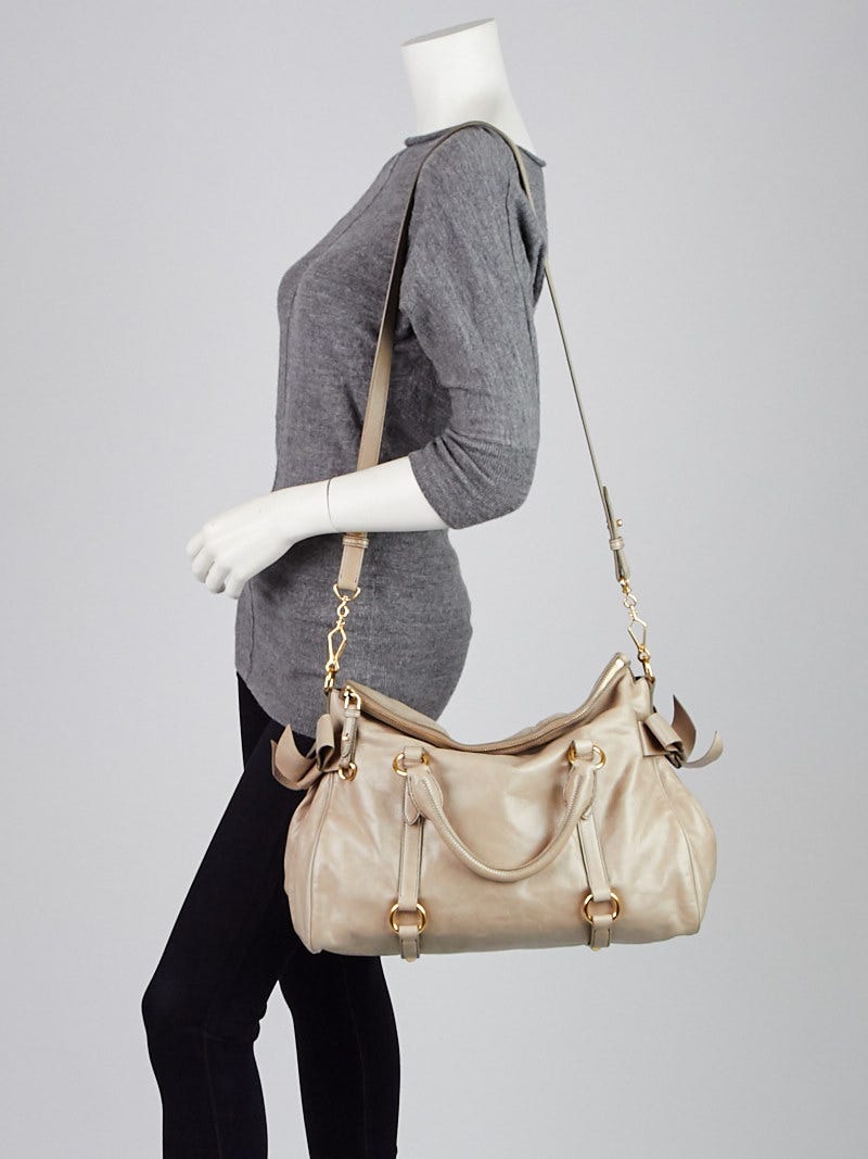 Miu Miu Brown Vitello Lux Fold-Over Mini Bow Satchel Bag - Yoogi's Closet