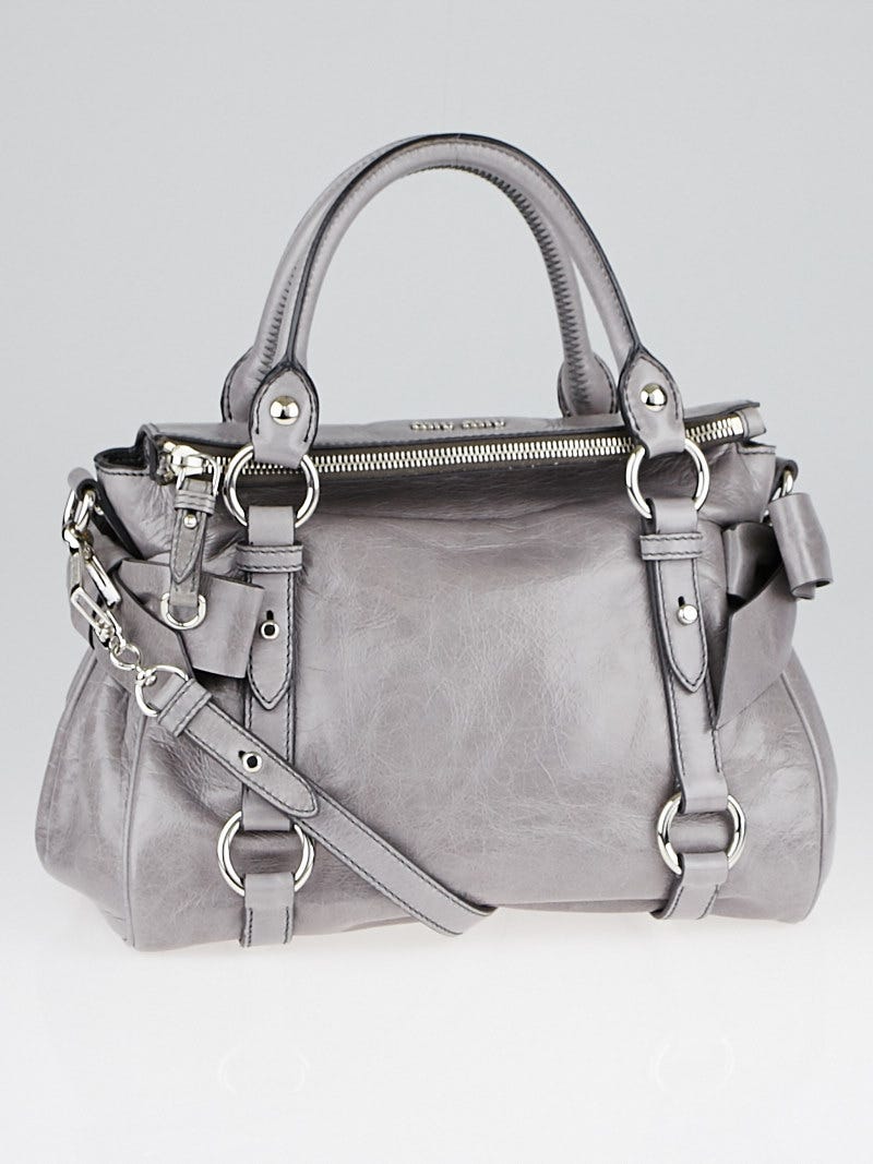 ✴*◆様 【Miu Miu】VITELLO SHINE PELTROグレー ハン Miu Miu Peltro Vitello Lux Leather Bow Top Handle Bag RT0438