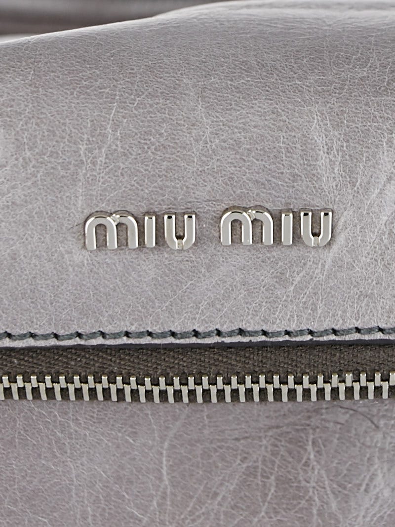 Miu Miu Peltro Vitello Lux Leather Bow Top Handle Bag RT0438