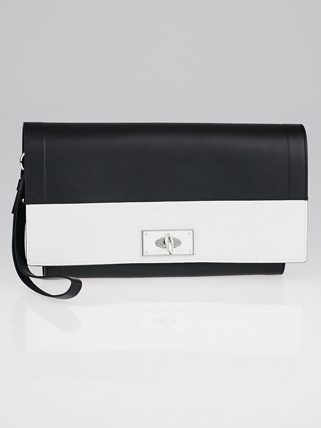 Givenchy Black/White Calfskin Leather Shark Wristlet Clutch Bag
