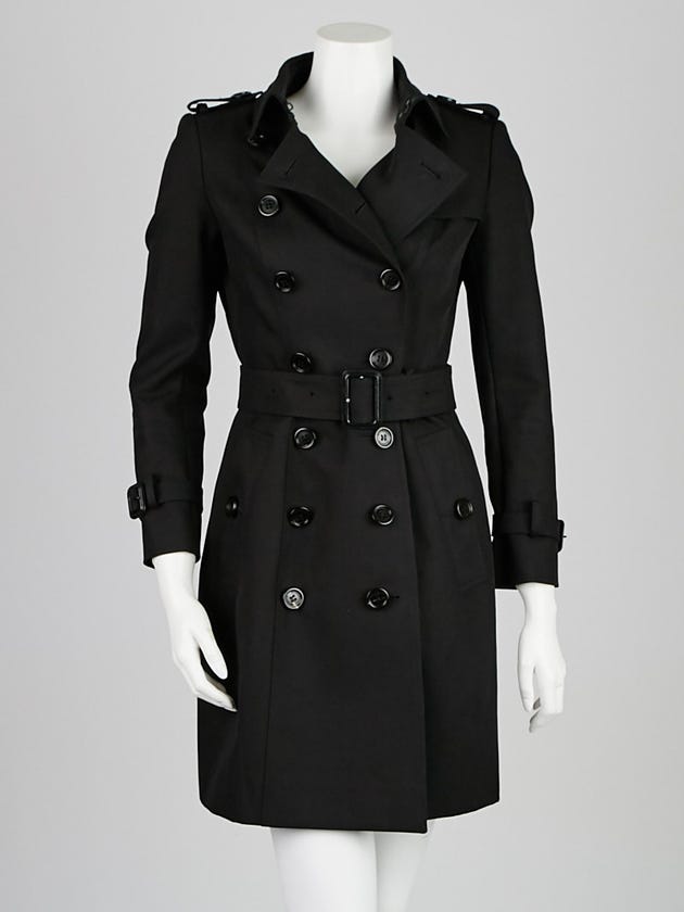 Burberry Prorsum Black Cotton Mid-Length Trench Coat Size 4/38