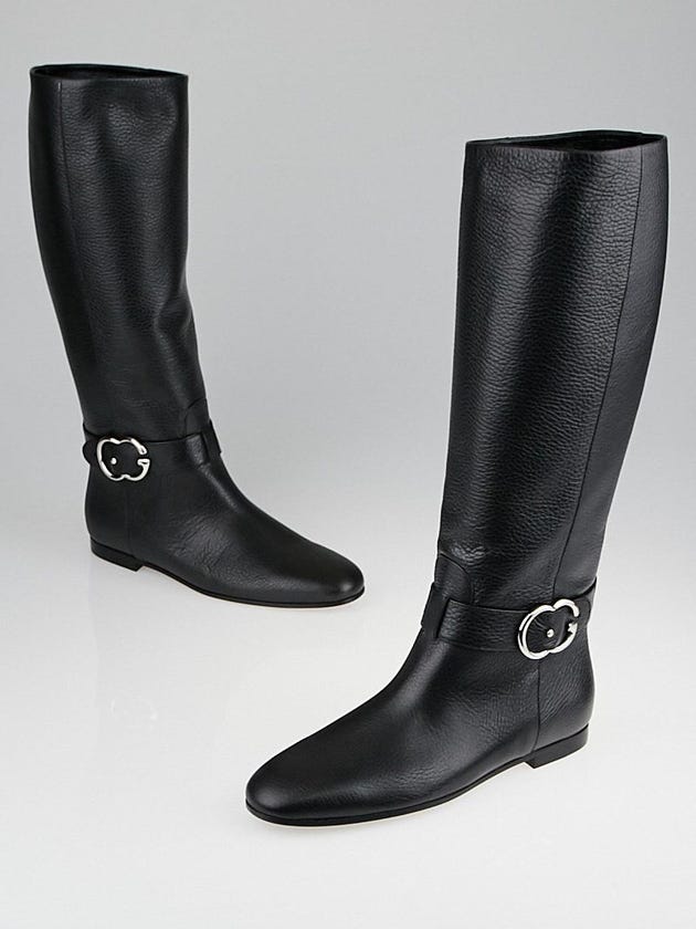 Gucci Black Leather GG Tall Riding Boots Size 7.5/38