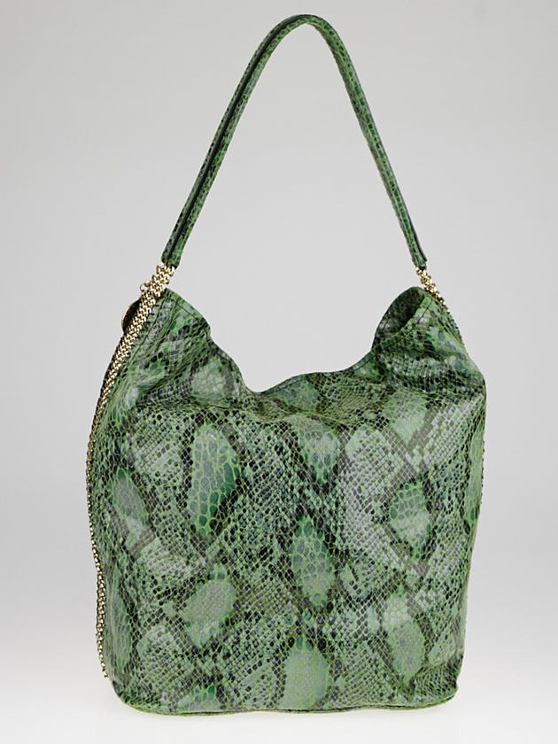 Stella McCartney Green Faux Python and Chain Large Hobo Bag