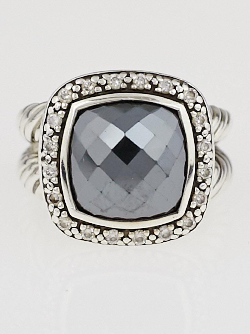 David Yurman 11mm Hematite and Diamond Albion Ring Size 6