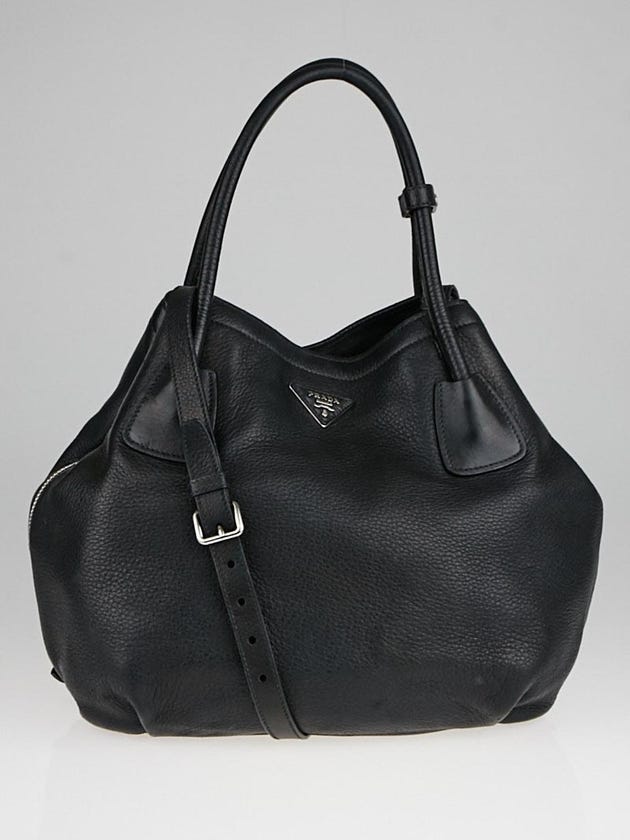 Prada Black Cervo Leather Side Zip Shopping Tote Bag BR5008