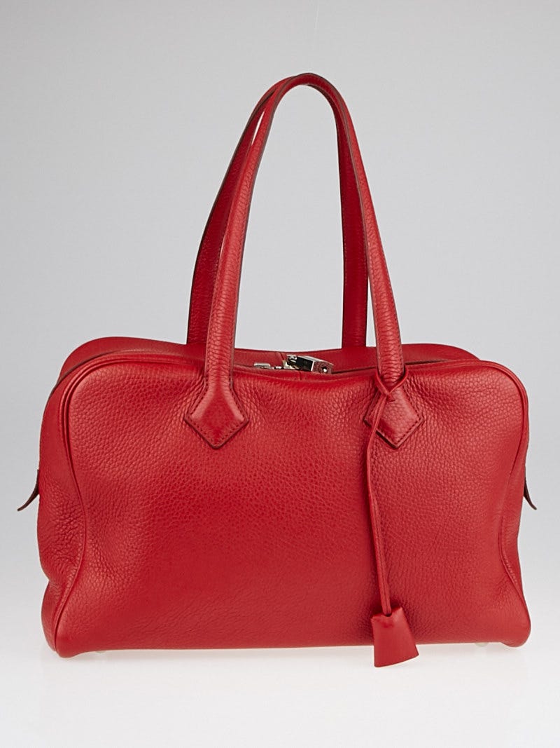 Hermes 35cm Vermillion Clemence Leather Victoria II Bag | Yoogi's