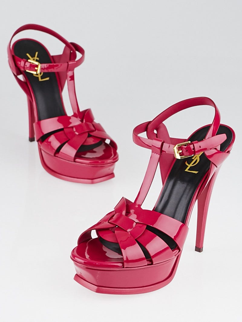 Yves Saint Laurent Fuchsia Patent Leather Tribute Sandals