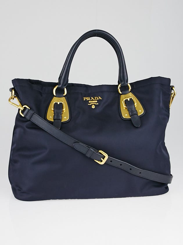 Prada Blue Tessuto Nylon and Leather Tote Bag