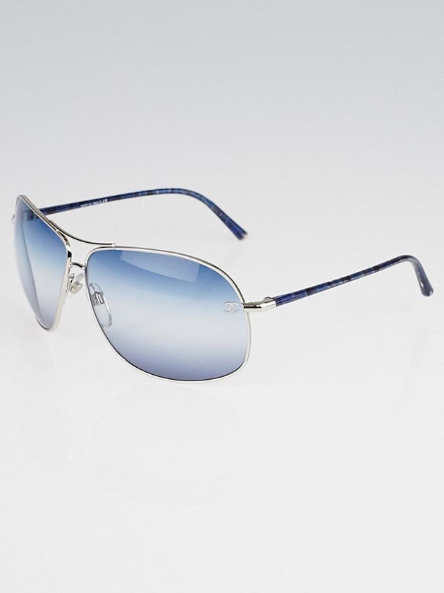 Chanel Blue Gradient Tint Silvertone Metal Frame Square CC Sunglasses-4193