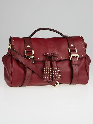 Mulberry Dark Red Soft Matte Leather Studded Tassel Medium Alexa