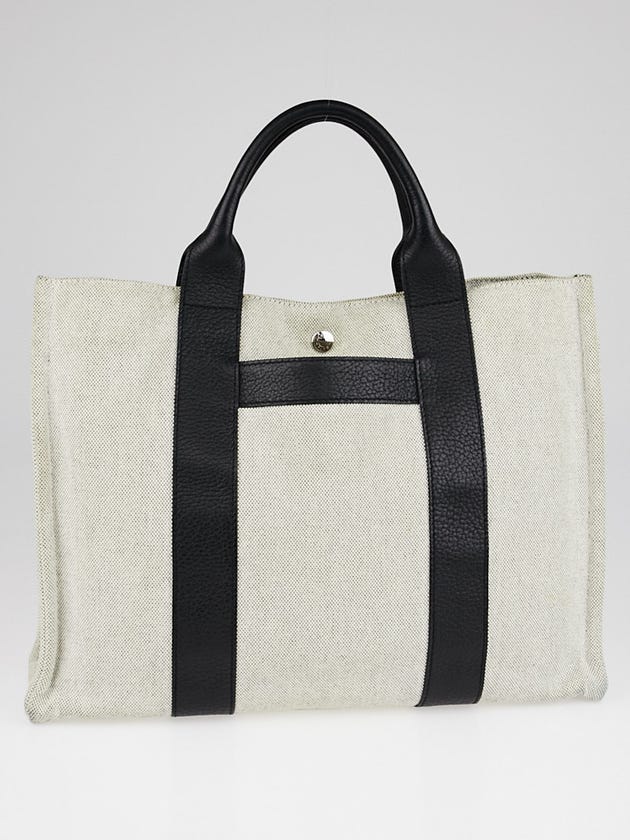Hermes Natural Toile Canvas and Black Clemence Leather Sac Harnais MM Tote Bag