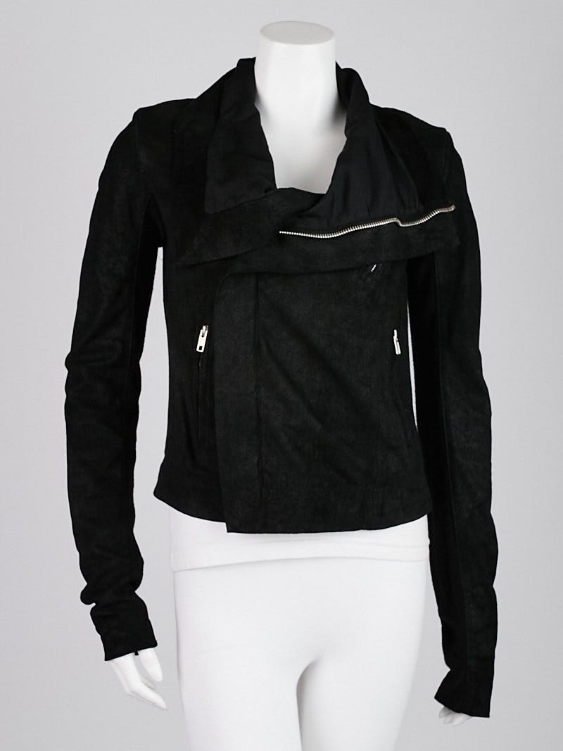 rick owens leather jacket size42 ig安くします Rick Owens Black Blister Lambskin Leather Biker Jacket Size 8/42