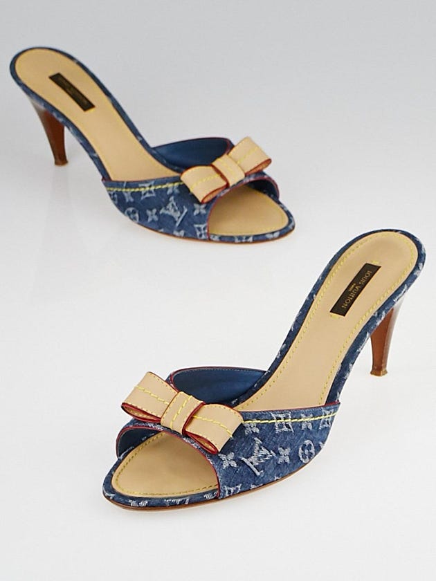 Louis Vuitton Blue Denim Monogram Denim Bow Slide Sandals Size 10.5/41