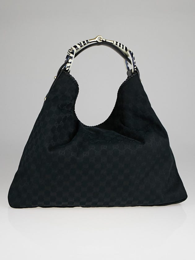Gucci Black GG Fabric Chain Large Zebra Print Horsebit Hobo Bag