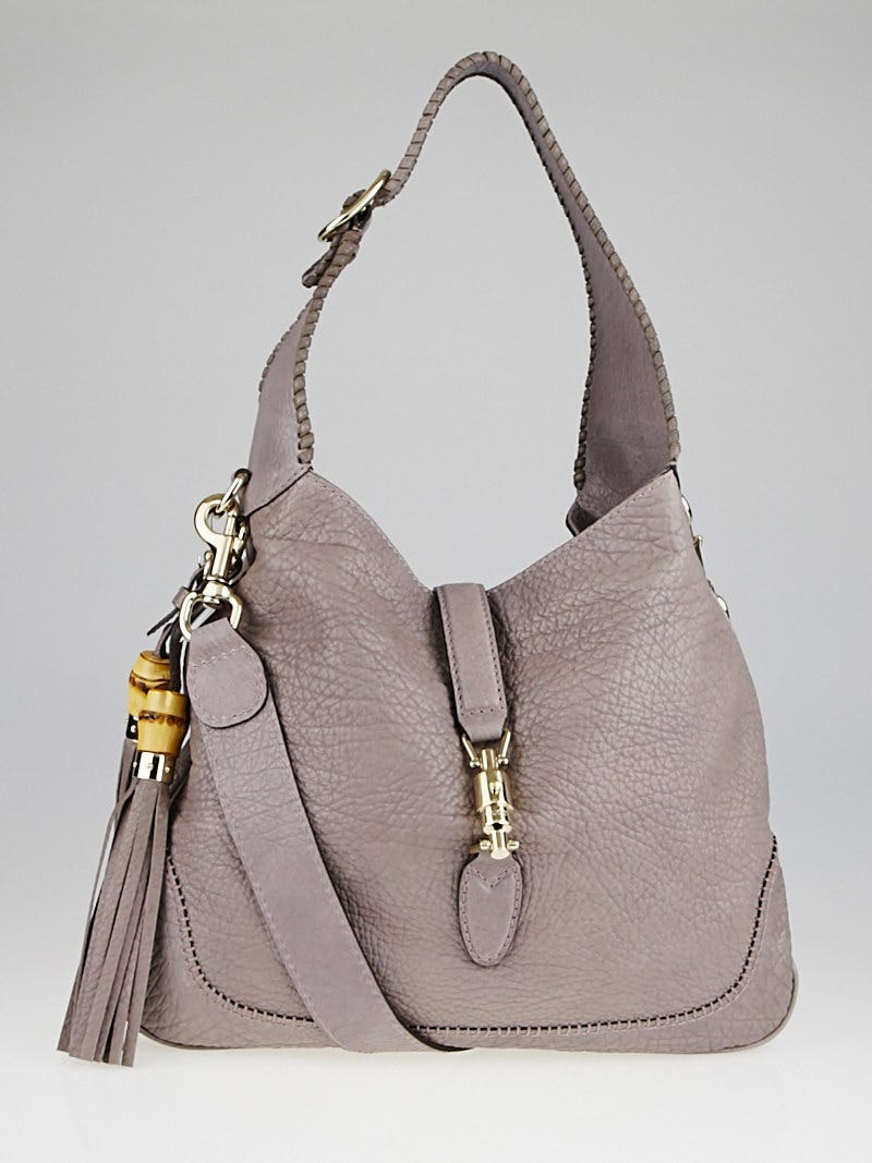 憧れ Leather Pebbled Grey Gucci New Bag Shoulder Medium Jackie ロボット