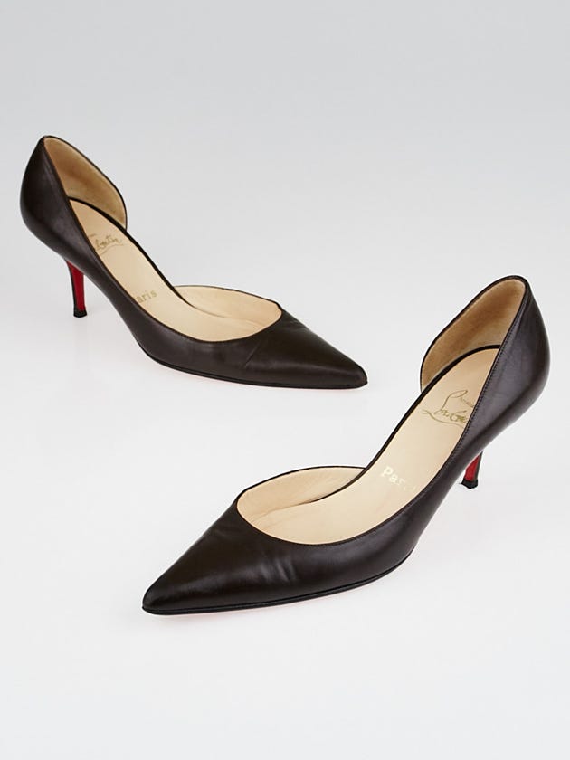 Christian Louboutin Brown Leather Half d'Orsay 70 Pumps Size 8/38.5