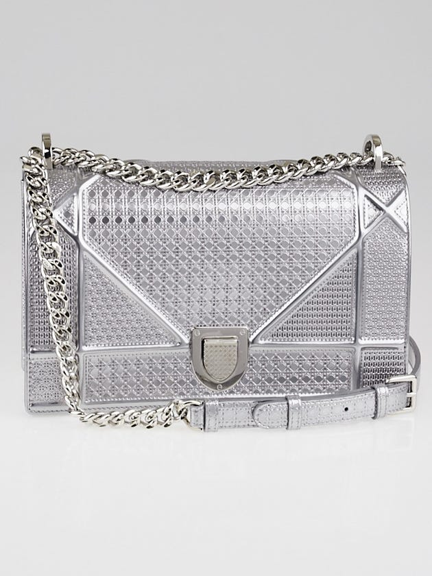 Christian Dior Metallic Silver Perforated Leather Diorama Flap Bag