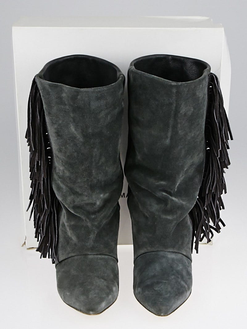 Isabel Marant Anthracite Calf Leather and Suede Mony Fringe