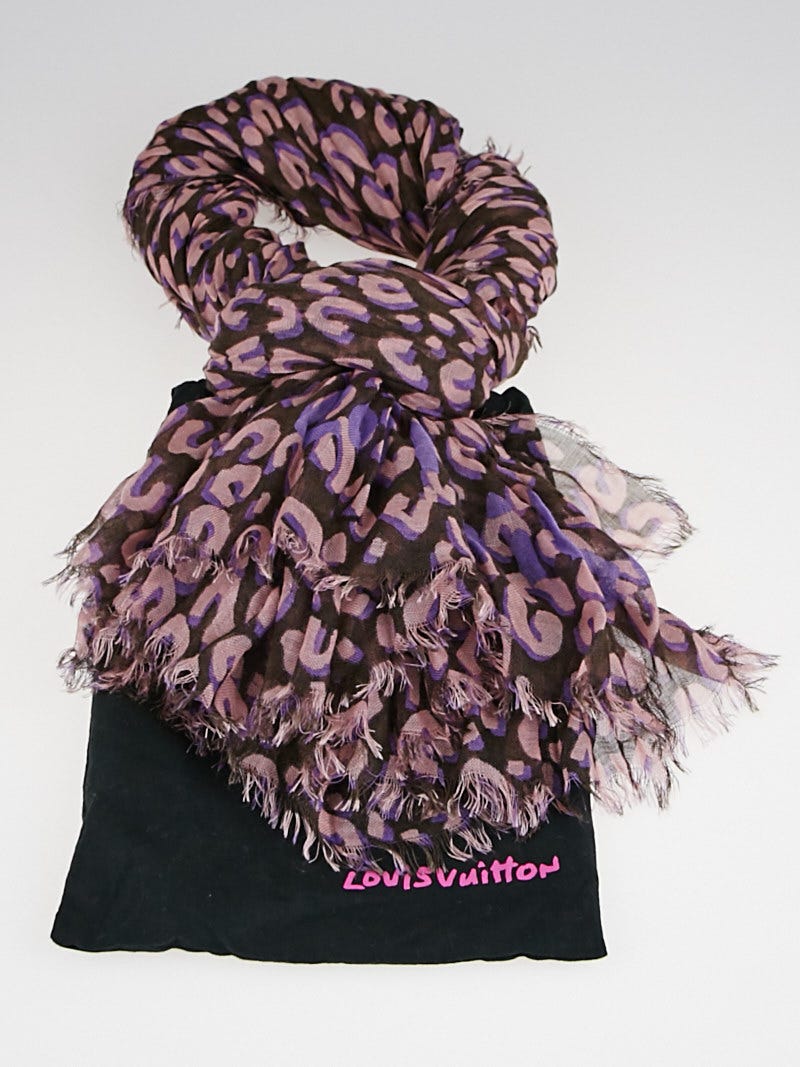 LOUIS VUITTON カシミヤストール Louis Vuitton Mauve Cashmere/Silk Stephen Sprouse Leopard
