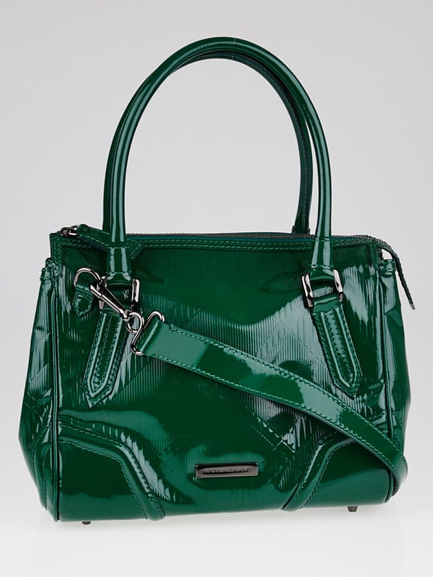 Burberry Veridian Green Check Embossed Patent Leather Medium Anford Bowling Bag