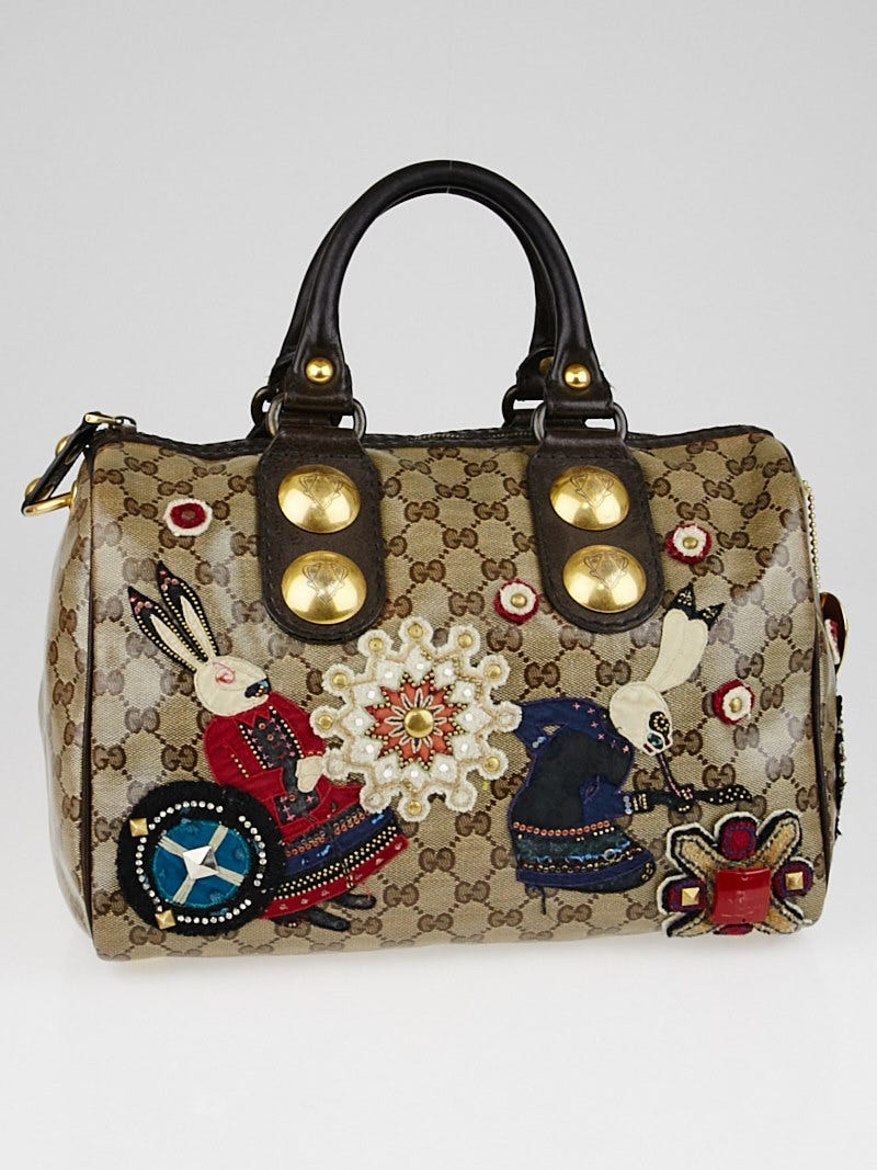 Gucci Beige/Ebony GG Crystal Canvas Small Duchessa Boston Bag