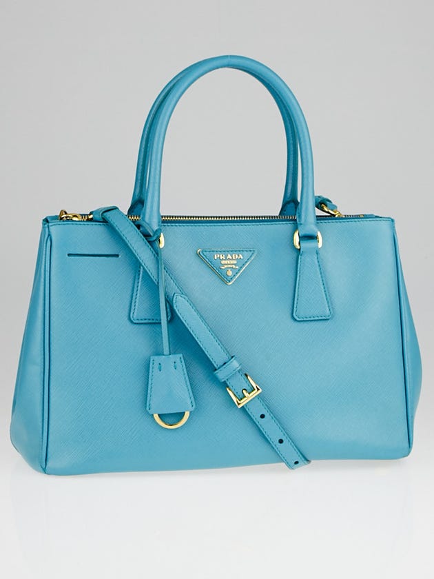 Prada Turquoise Saffiano Lux Leather Double Zip Small Tote Bag BN1801
