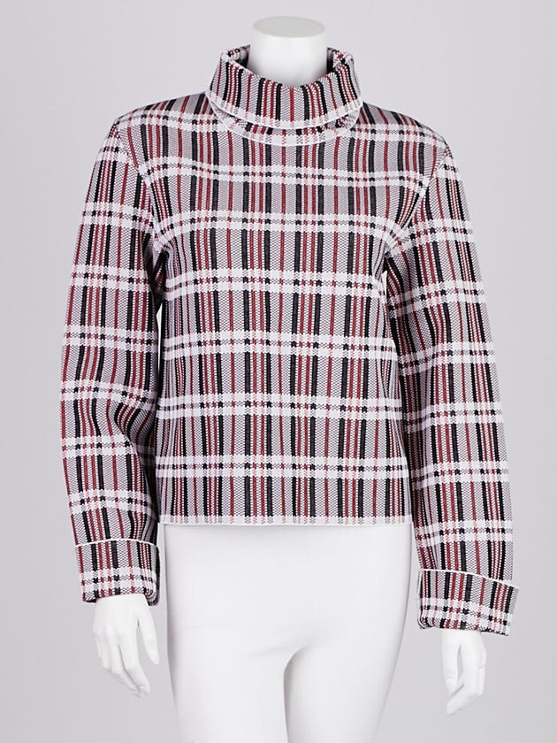 Celine Red Plaid Viscose Blend Turtleneck Sweater Size S