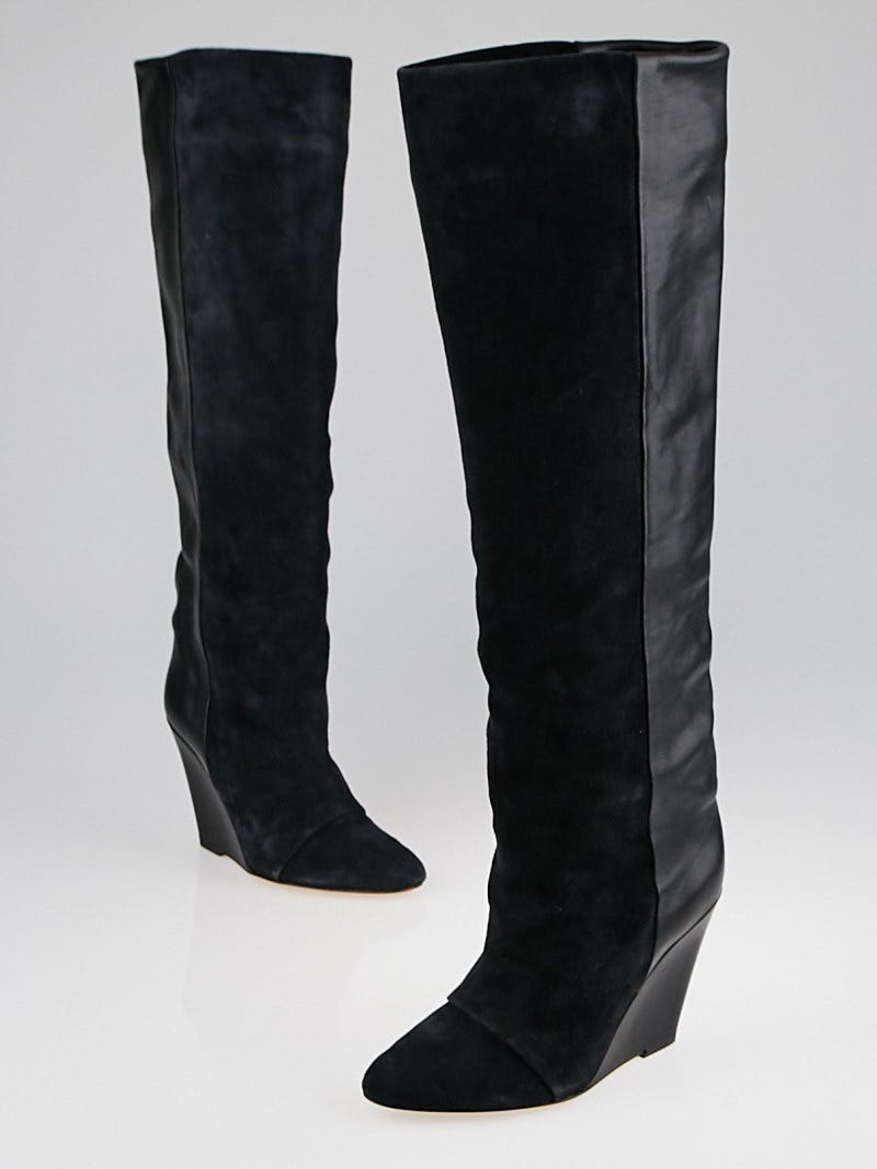 Louis Vuitton Black Suede and Patent Leather Knee High Boots Size 6.5/37 -  Yoogi's Closet