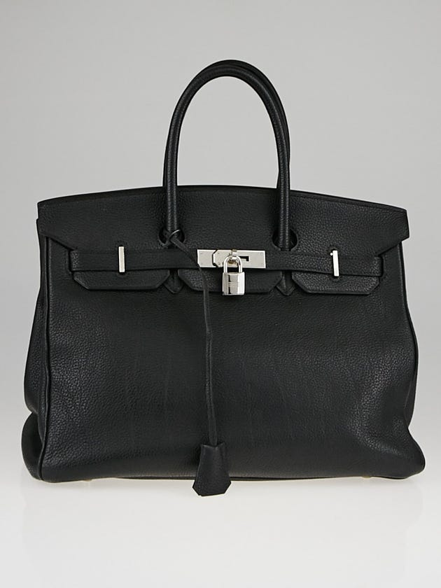 Hermes 35cm Black Fjord Leather Palladium Plated Birkin Bag