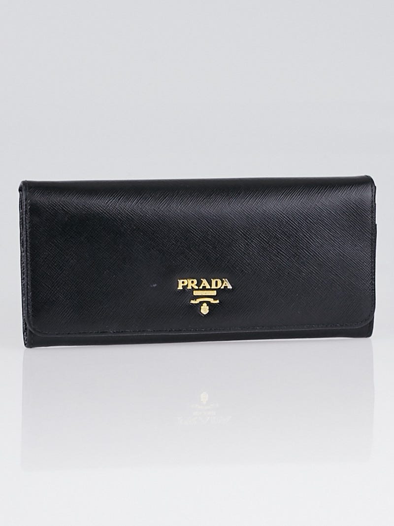 Prada Black Saffiano Metal Leather Continental Wallet 1M1335