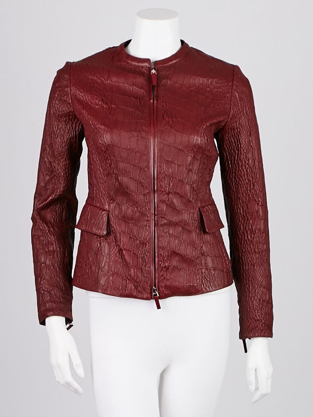 Giorgio Armani Burgundy Embossed Lambskin Leather Jacket Size 6/40